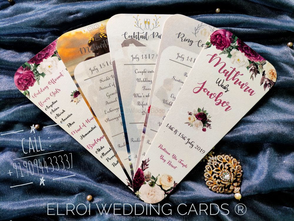 Photo From Wedding program Fan invitation | floral theme fan cards | Wedding fan card | Customised floral theme fan diy cut invitation - By ELROI Wedding Cards 