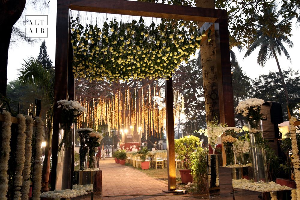 Photo of hanging floral strings reception decor