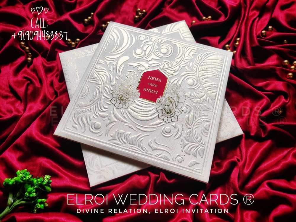 Photo From Spl Embossed Padding invitation | Card & Cover Watermark print and Gold foil Emboss, Two inserts two color text print. - By ELROI Wedding Cards 