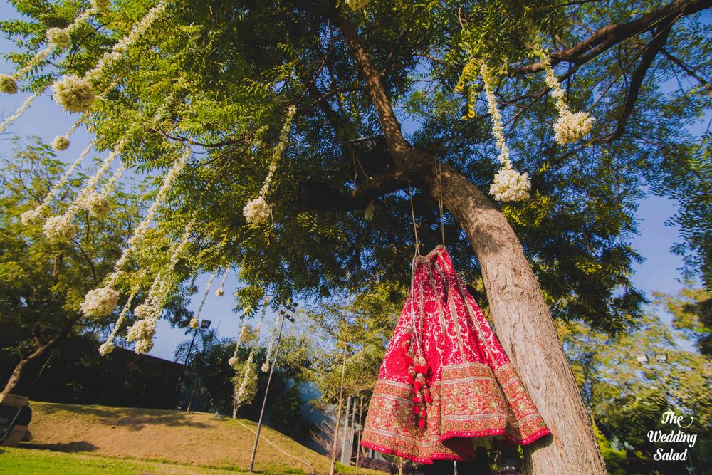 Photo of red and white bridal lehenga