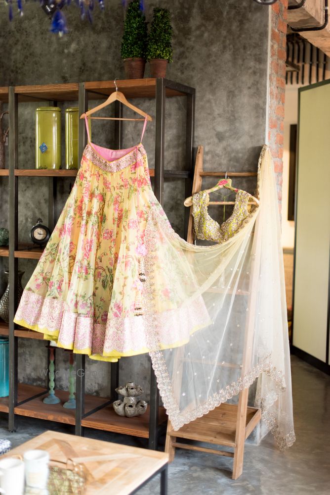 Photo of yellow floral print lehenga