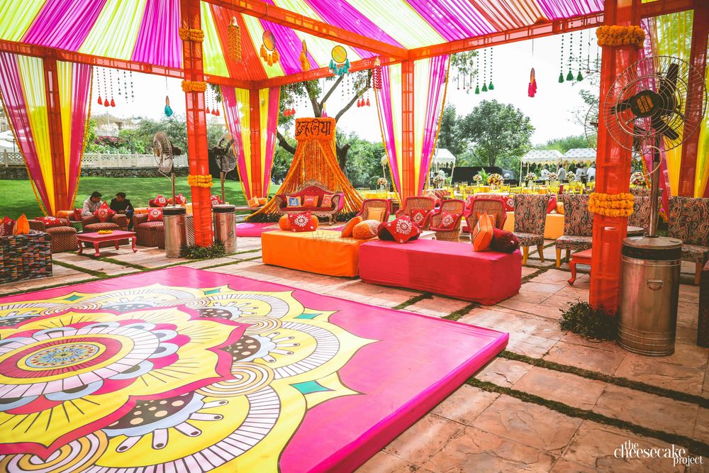 Photo of Bright printed dance floor for a mehendi function