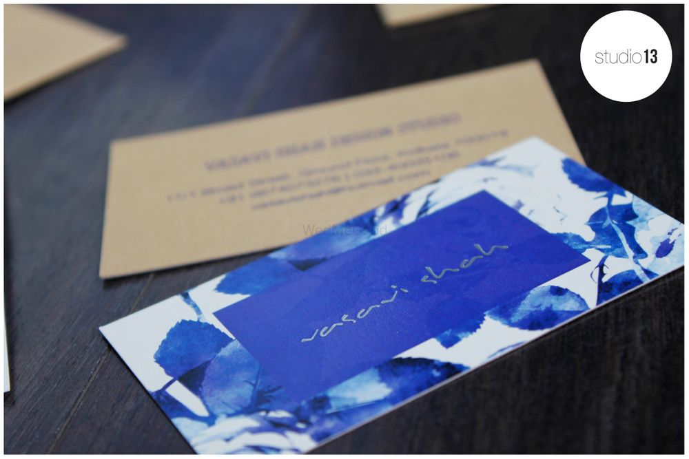 Photo of blue watercolor floral print invitation