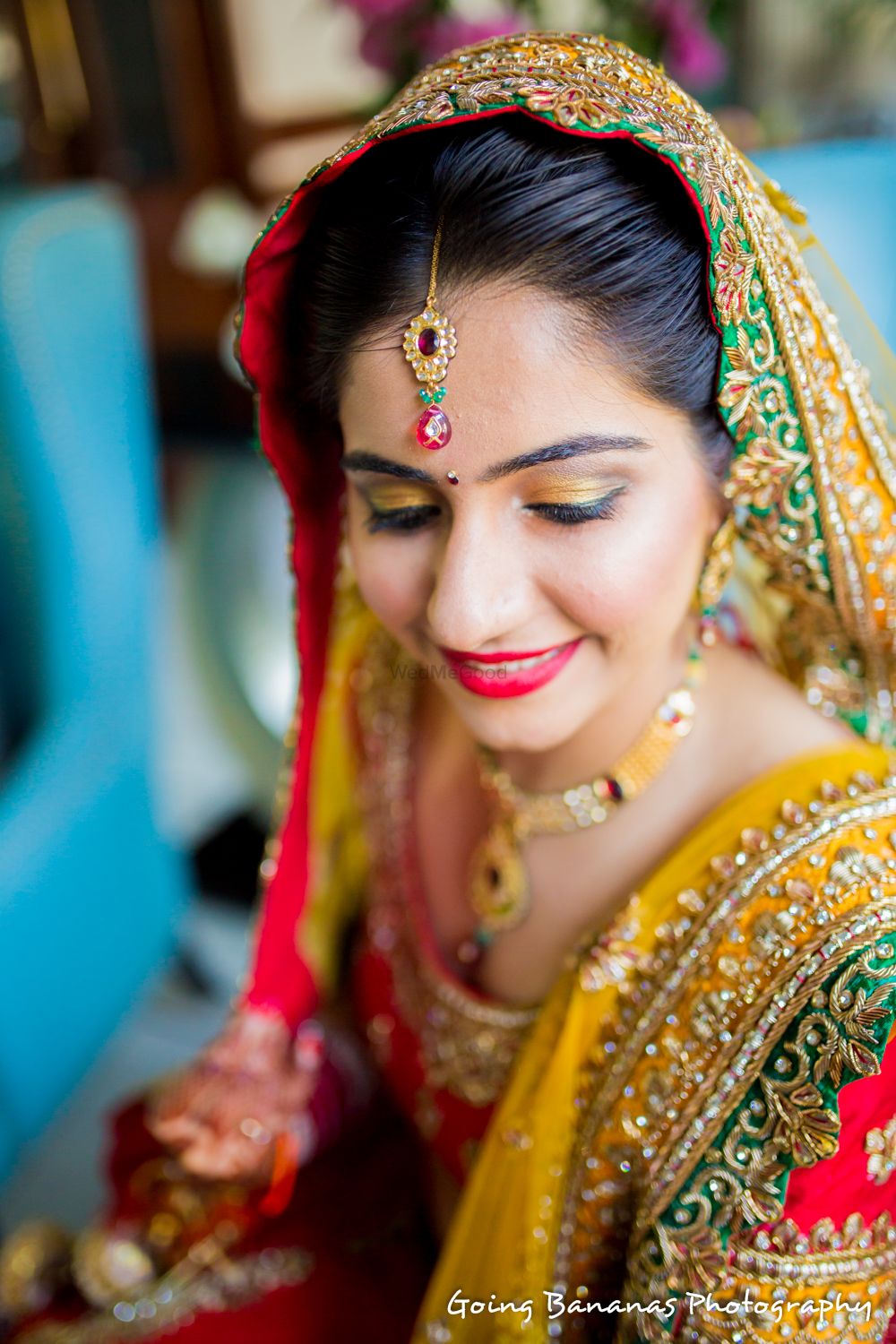 Photo of Makeup with yellow and red lehenga with dupatta