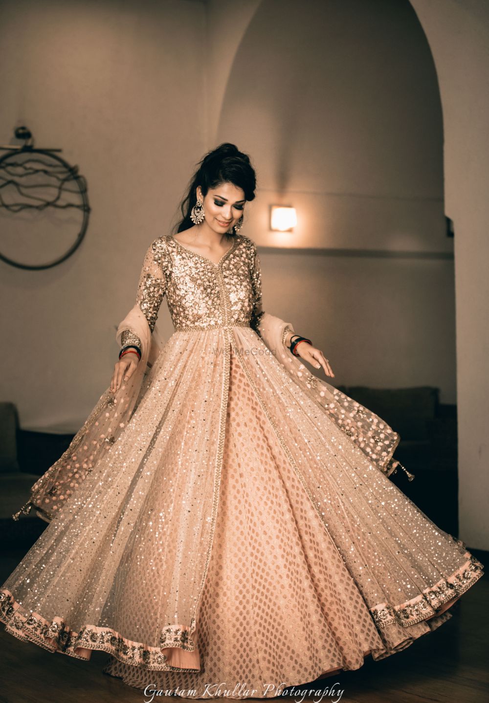 Gold Outfits Photo peach golden anarkali