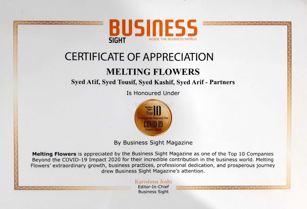 Photo From Awards and Recognitions - By Melting Flowers
