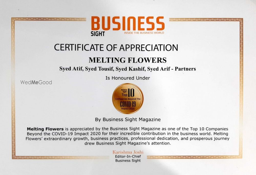 Photo From Awards and Recognitions - By Melting Flowers