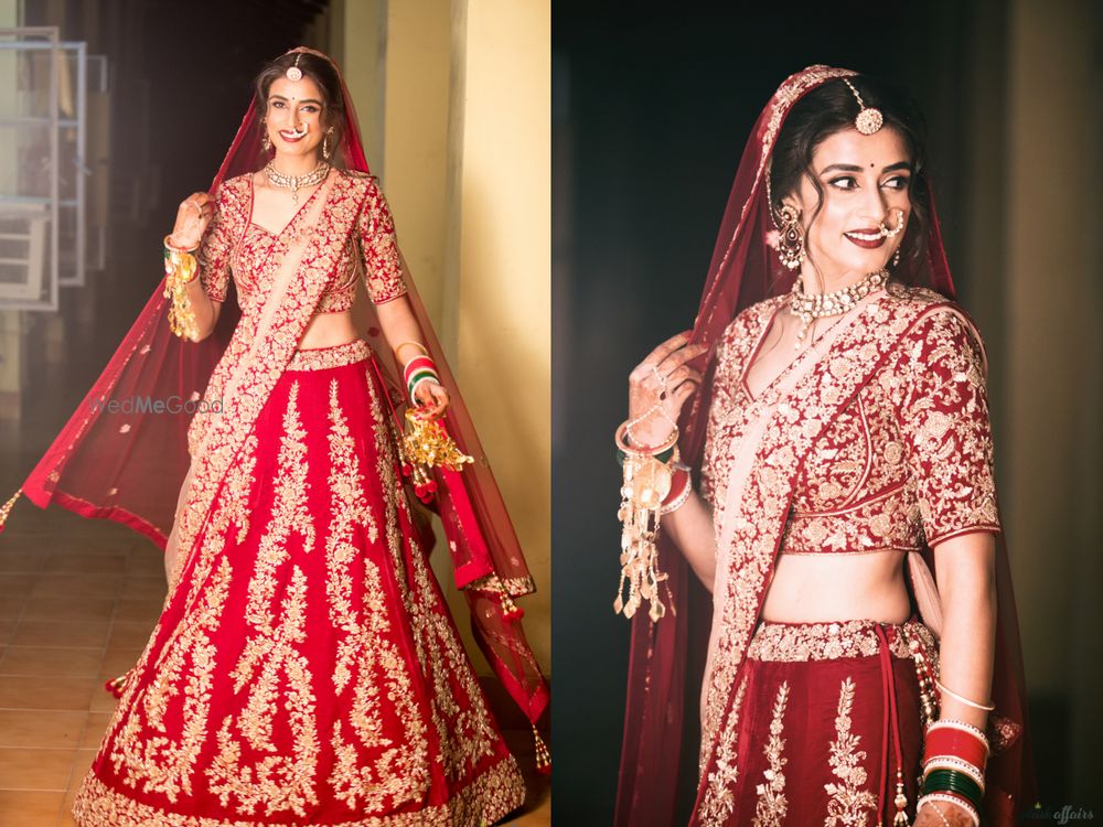 Photo of Maroon and gold traditional bridal lehenga