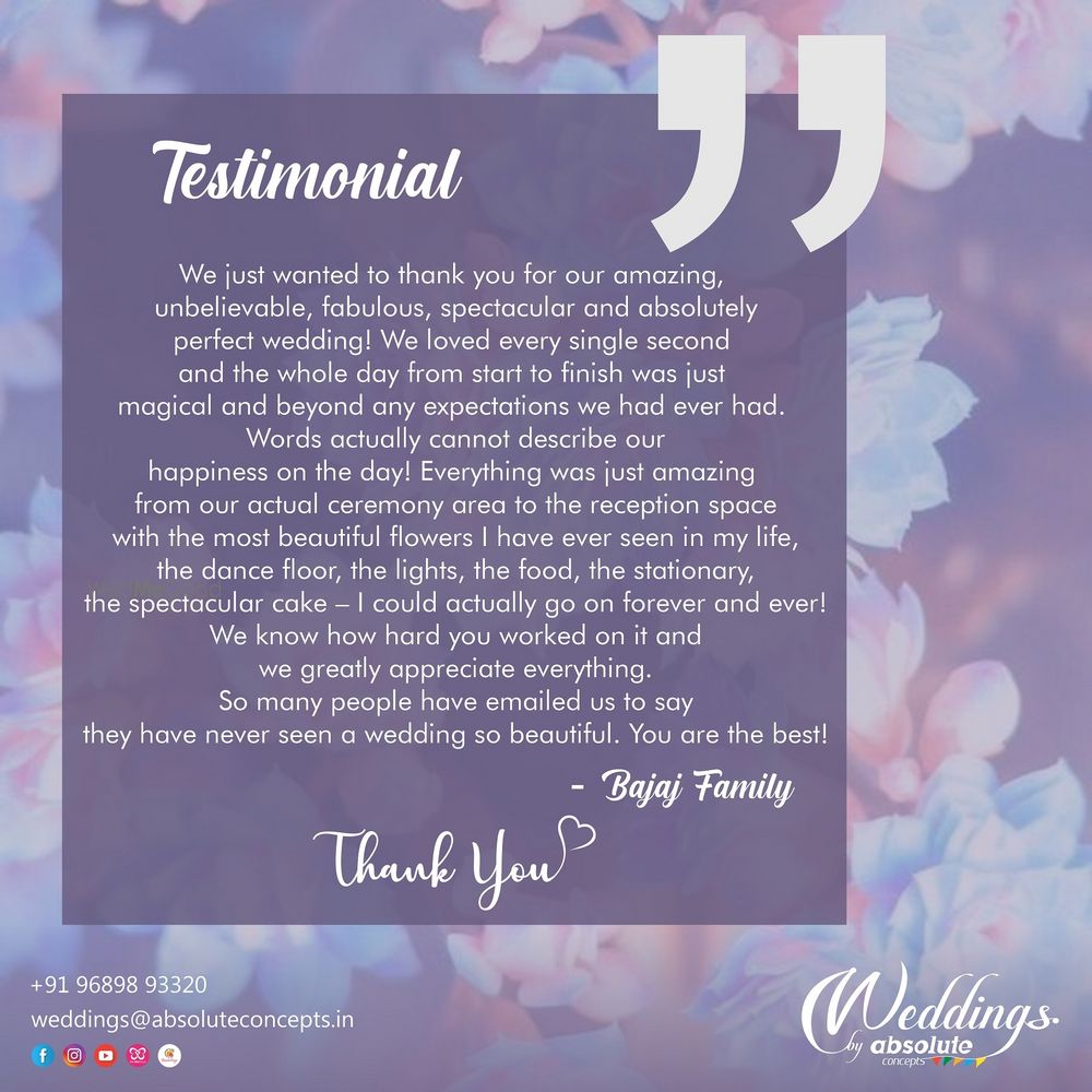 Photo From Testimonials - By Weddings by Absolute Concepts