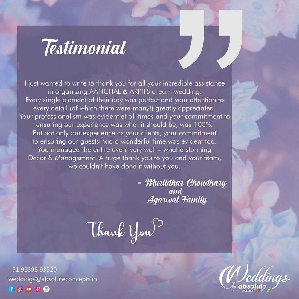 Photo From Testimonials - By Weddings by Absolute Concepts