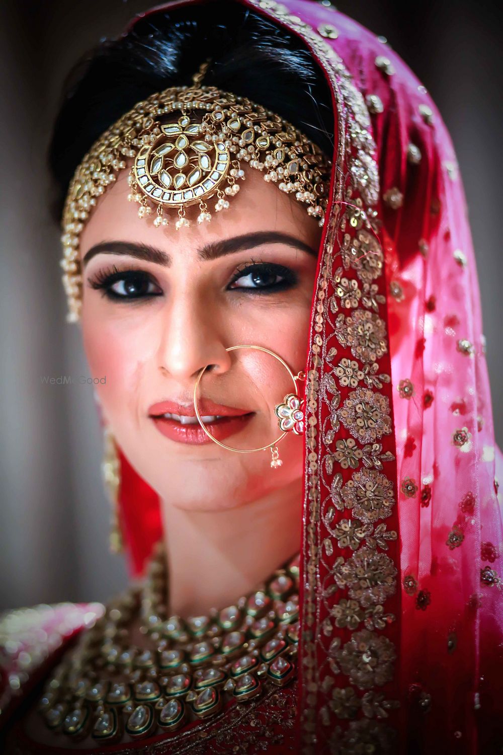 Photo of Bridal mathapatti imitation jewellery with nath and necklace