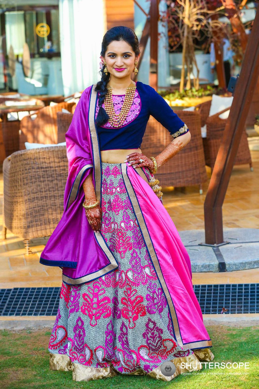 Photo of Blue and purple lehengas for mehendi with threadwork