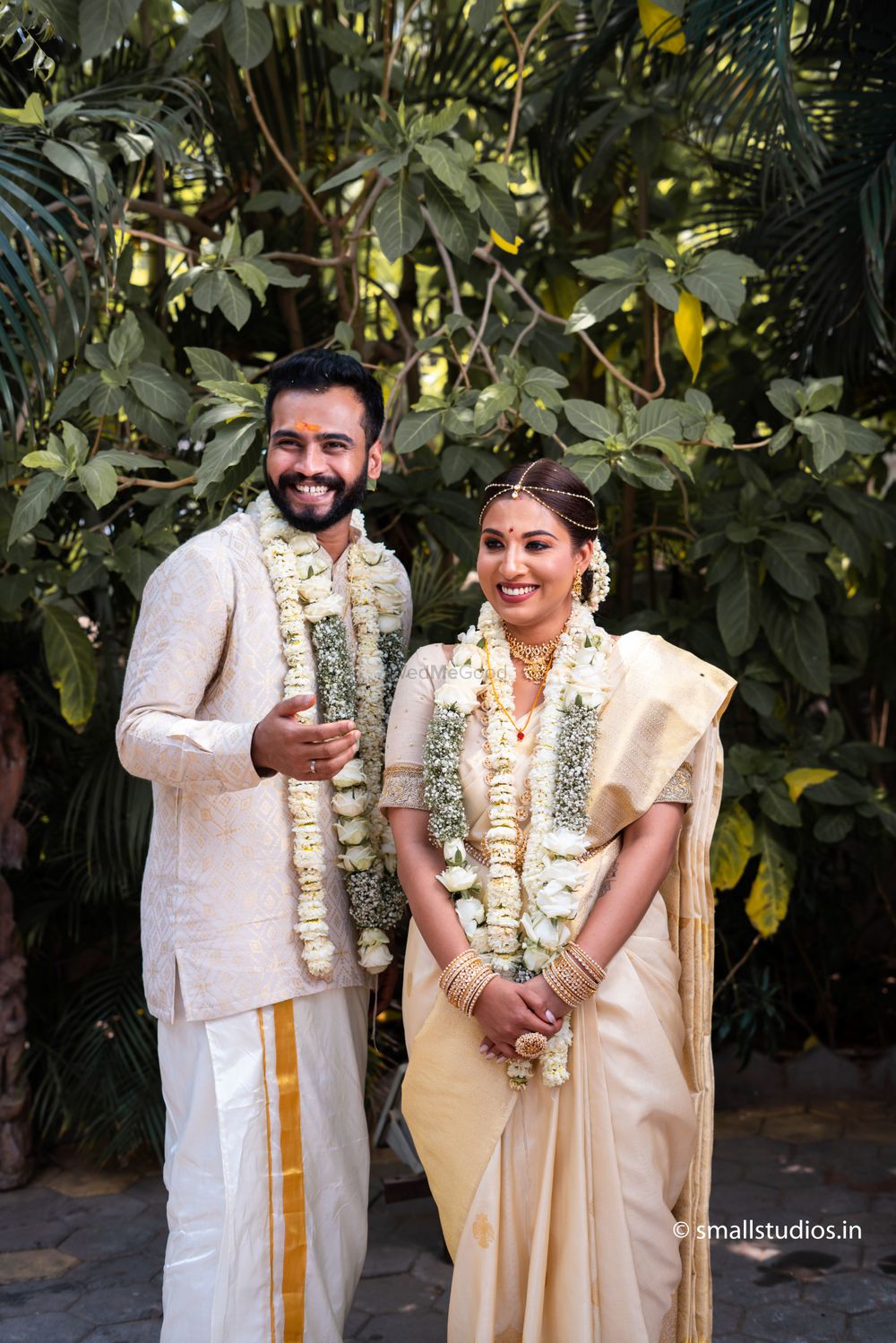 Photo of South Indian couple on their wedding day.