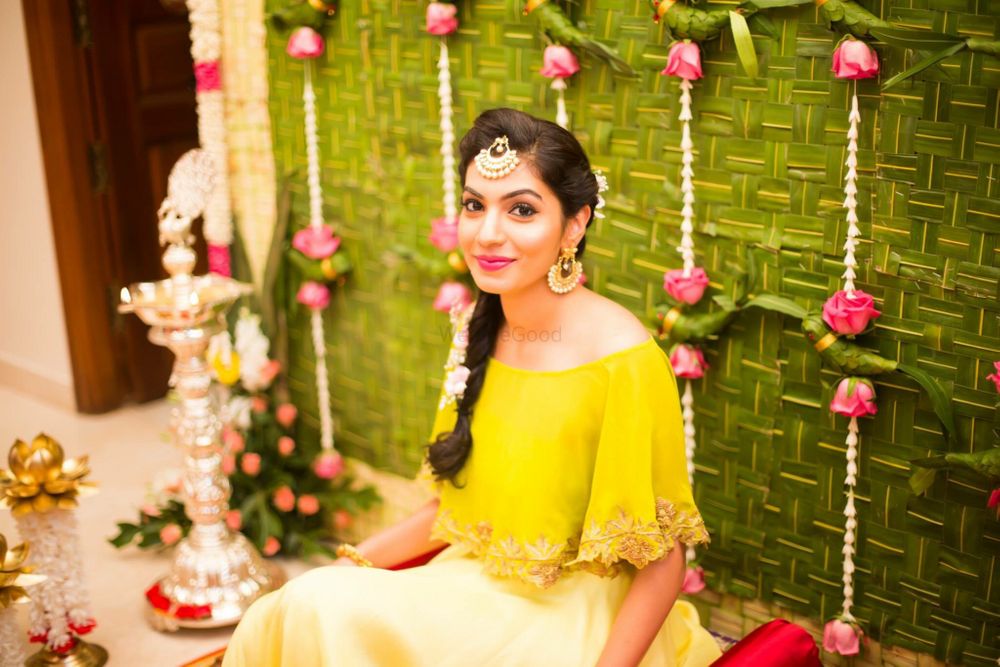 Photo of Mehendi outfit ideas with yellow off shoulder crop top