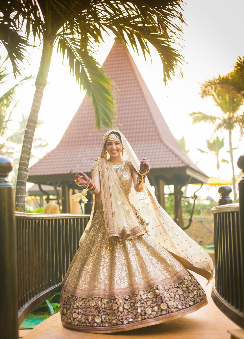 Photo of Gold and Maroon Sequin Embellished Bridal Lehenga