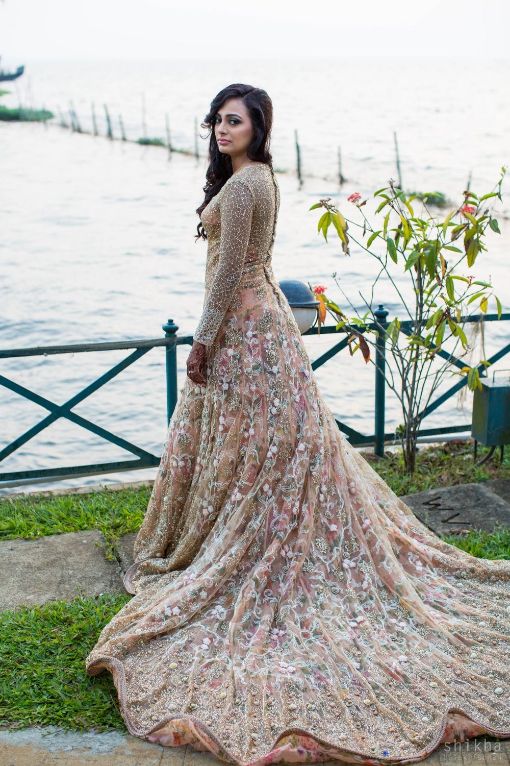 Photo of Peach gown with train and embellishments