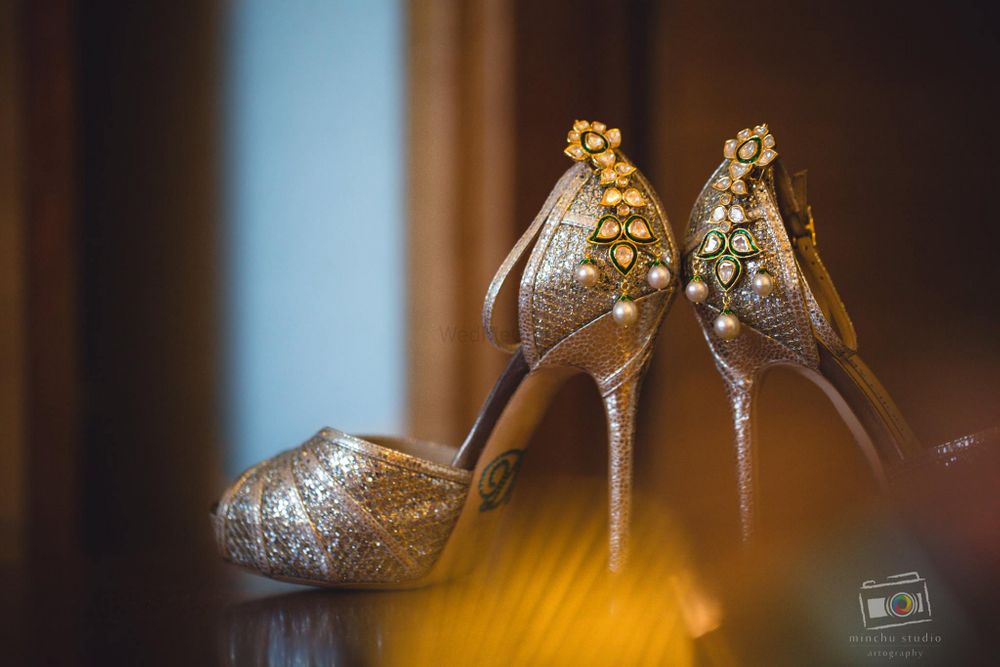 Photo of Bejewelled bridal shoes with pearls