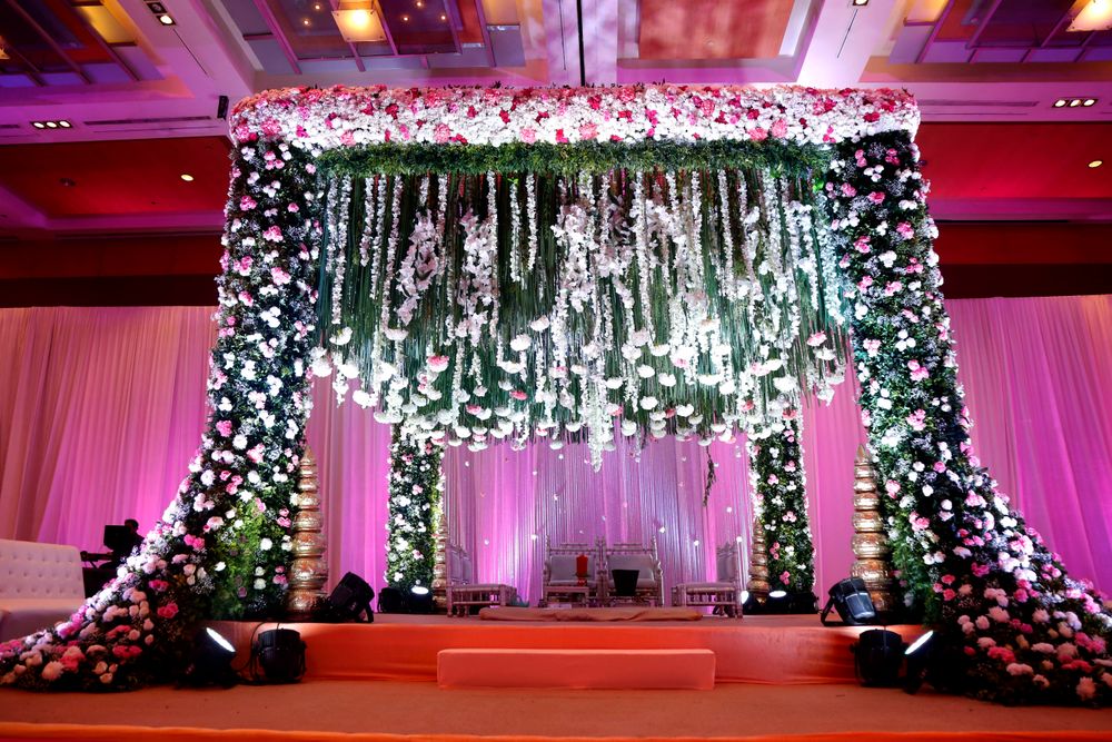 Photo of  Indoor Mandap decor with hanging floral stings