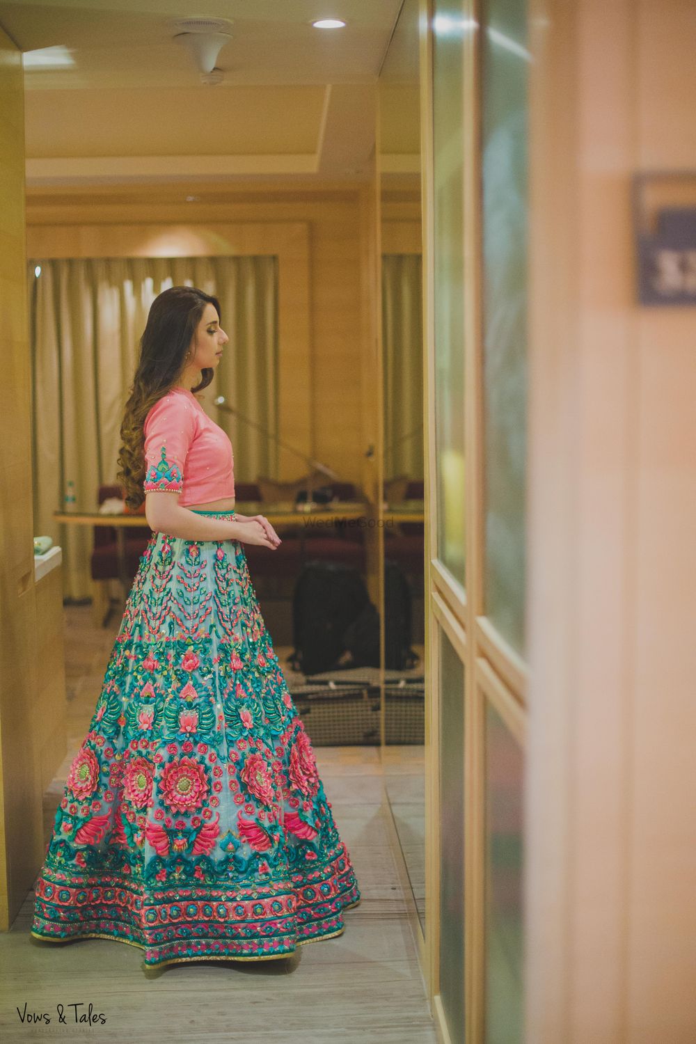 Photo of Green and pink quirky threadwork lehenga