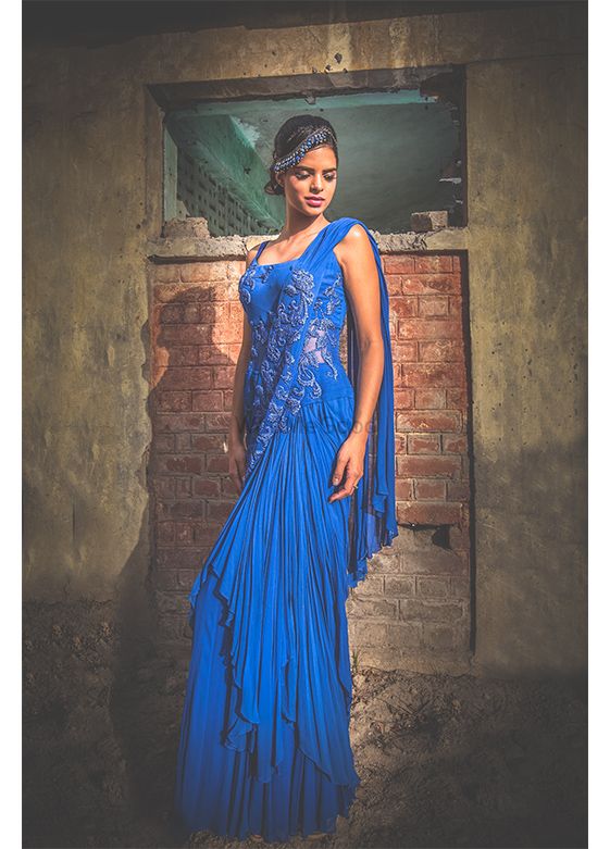 Photo of blue cocktail sari