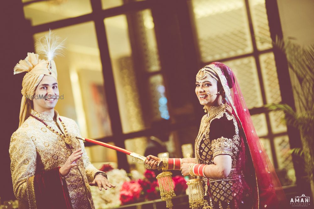 Photo of Fun wedding day couple shot