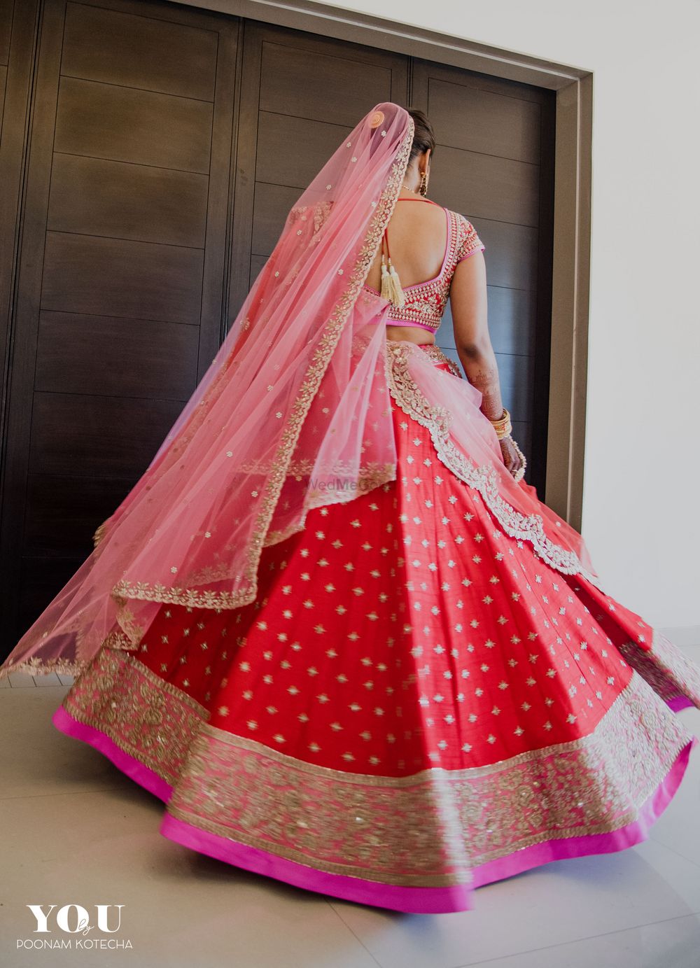 Photo of Light bridal lehenga in red with pink dupatta