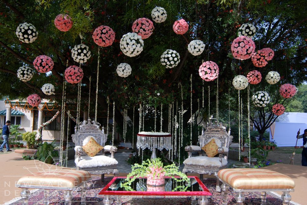 Photo of white and pink flower ball hangings