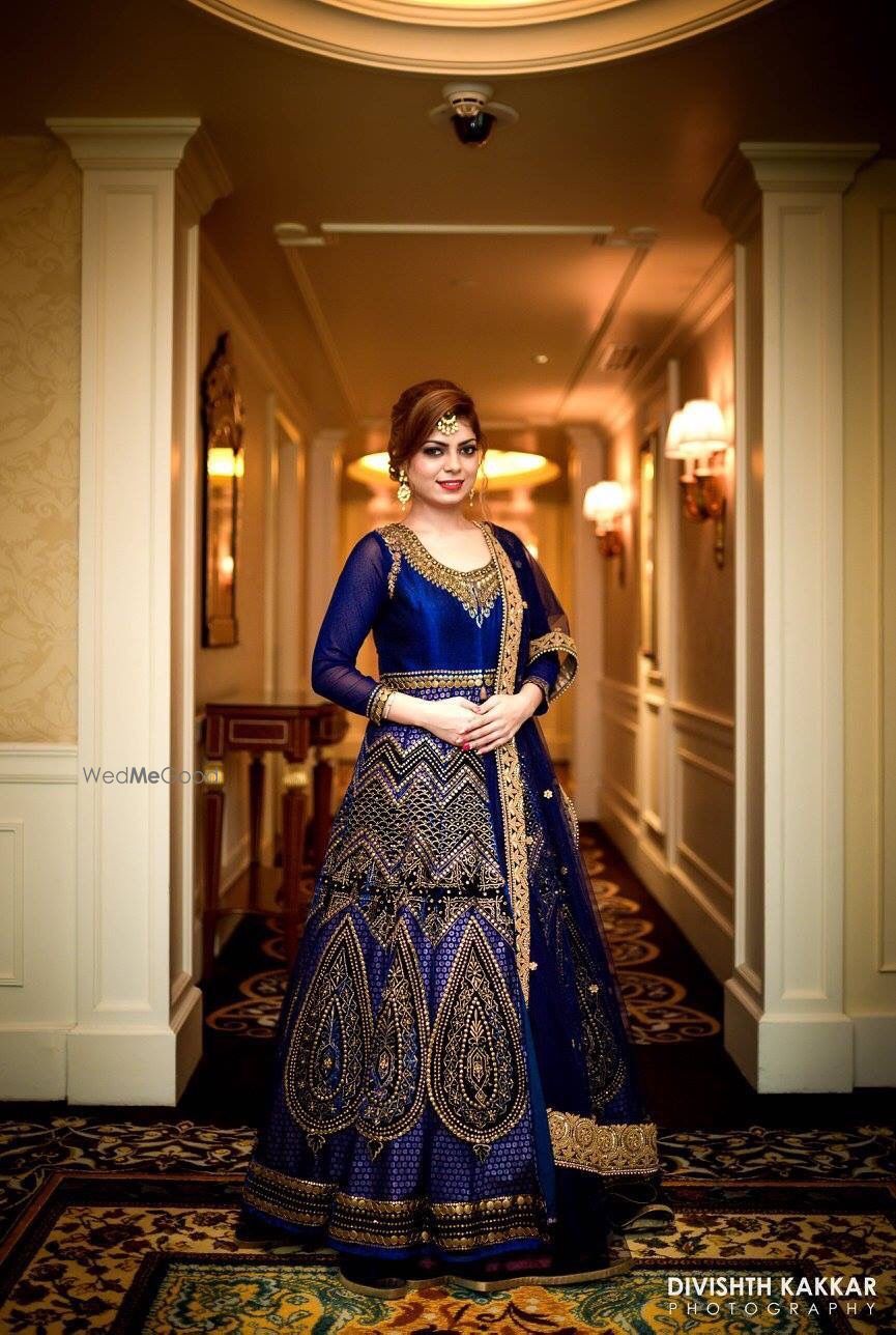 Photo of Gold and blue anarkali lehenga