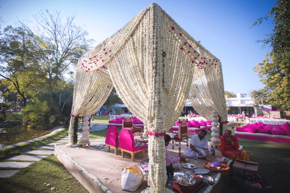 Photo of stunning white mogra flowers mandap