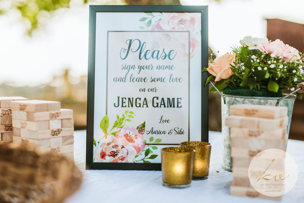 Photo of Personalised jenga for guests to sign for the couple