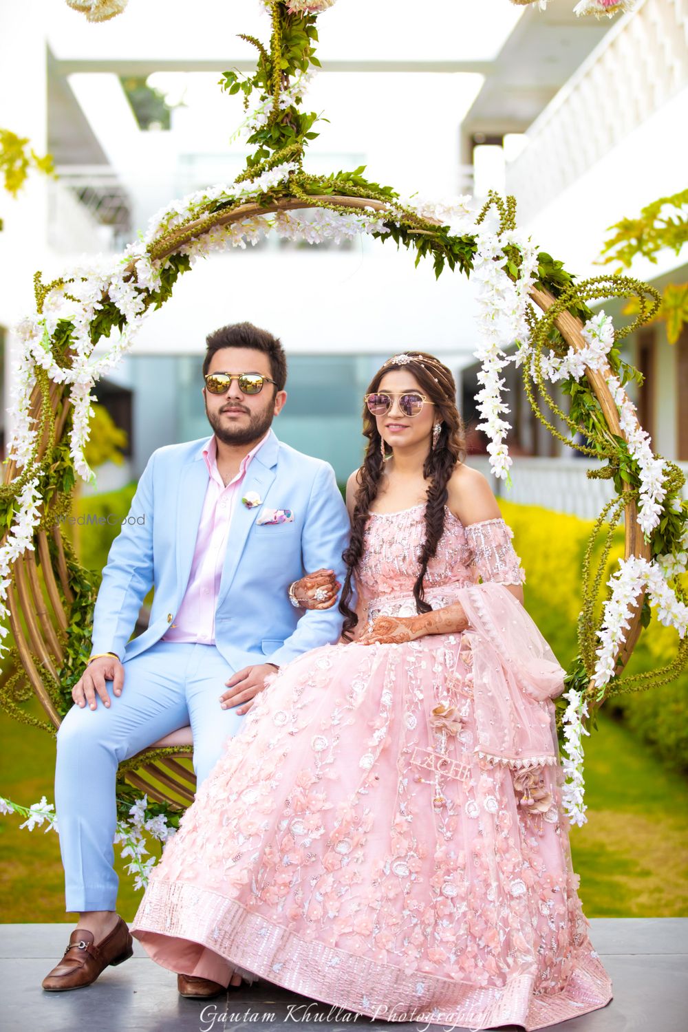 Photo of Engagement brunch portrait with round swing