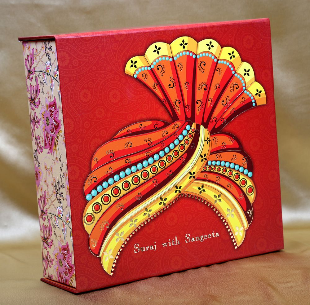 Photo of Wedding box idea with unique pagri design