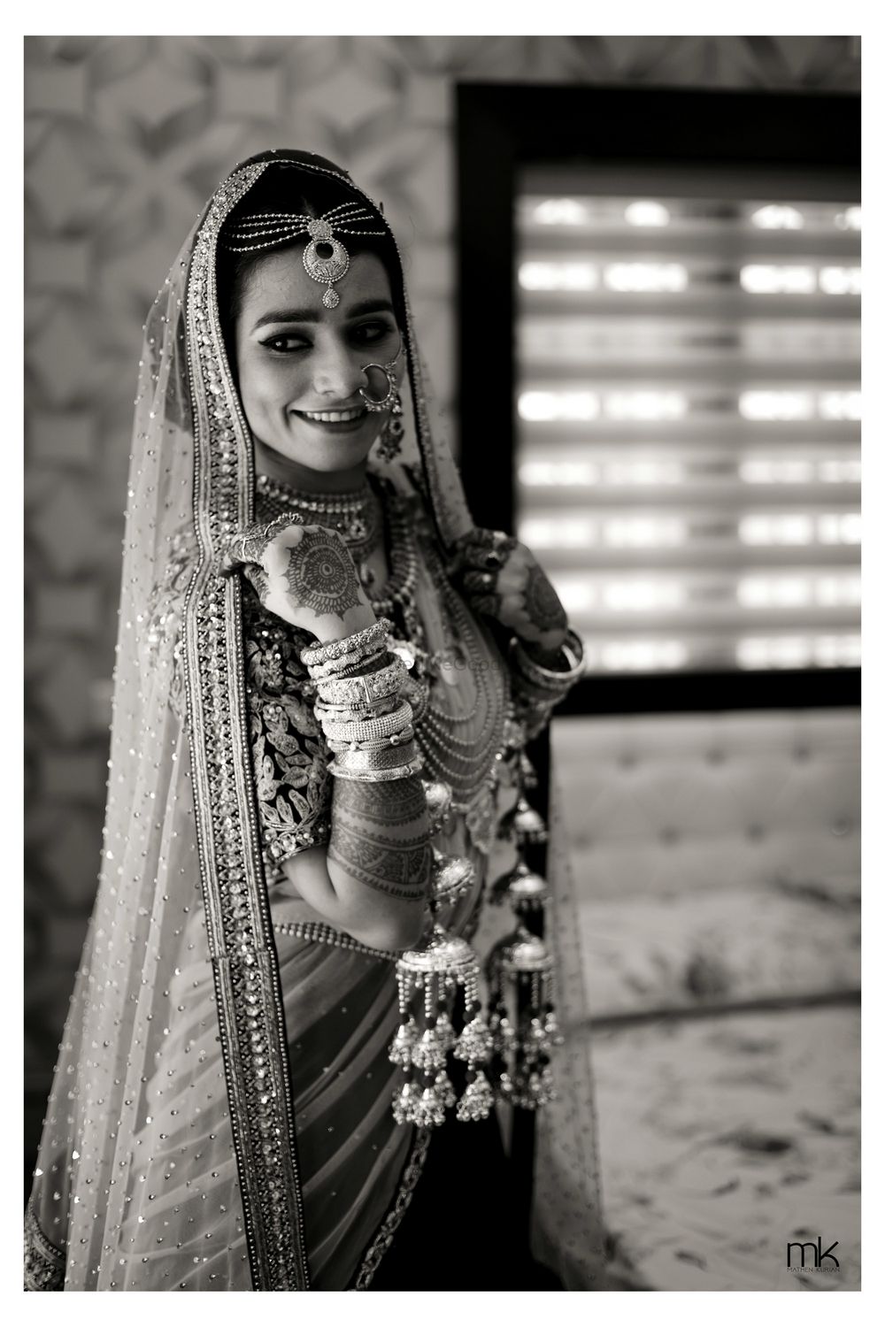 Photo of Black and white Bridal portrait