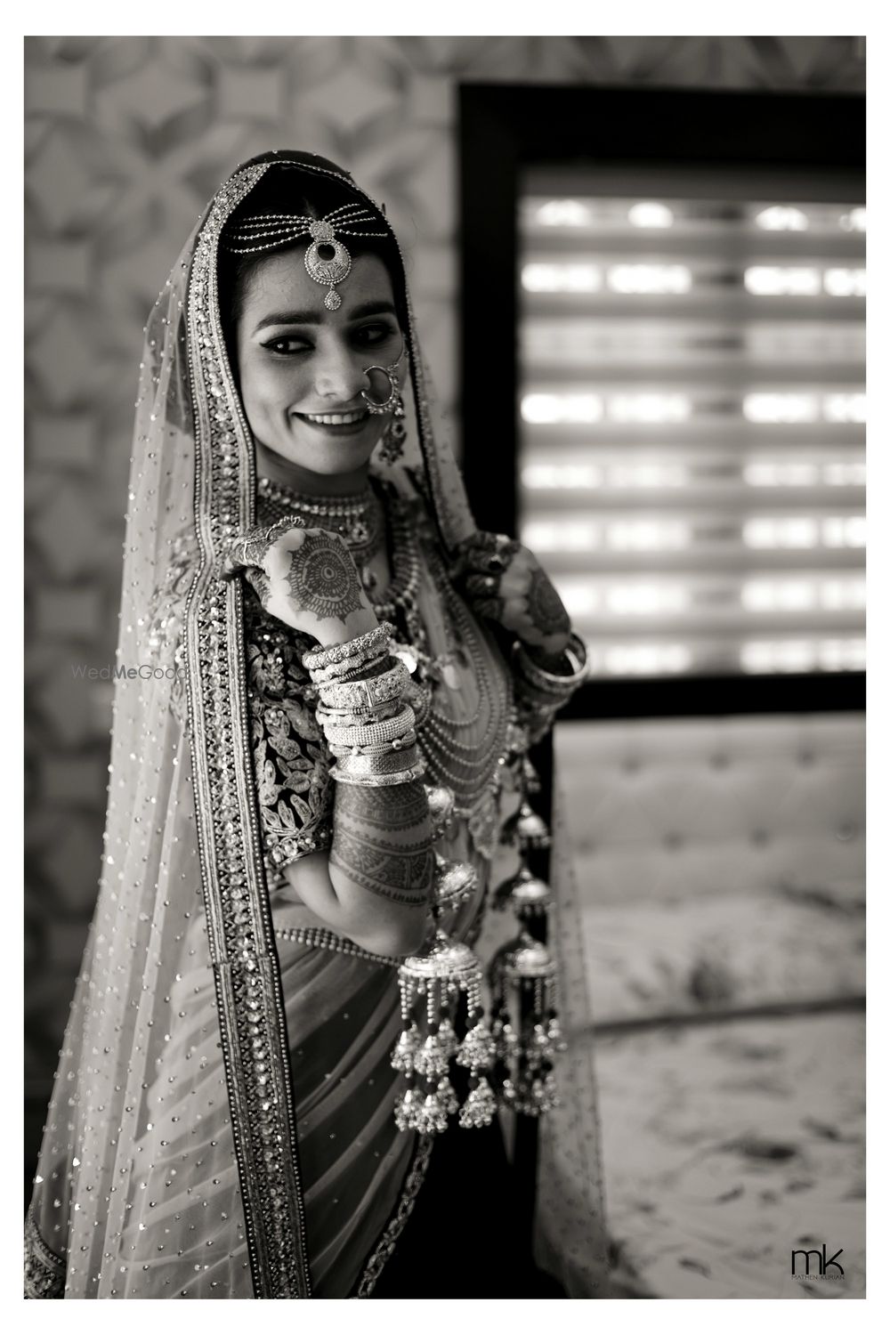 Photo of Black and white Bridal portrait