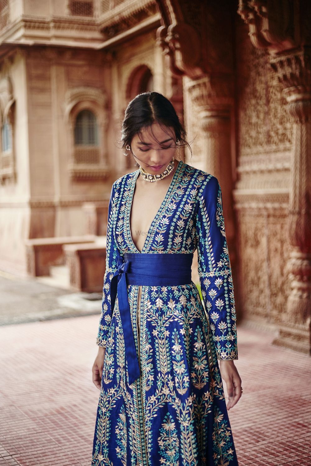 Photo of Blue sangeet outfit with waist belt
