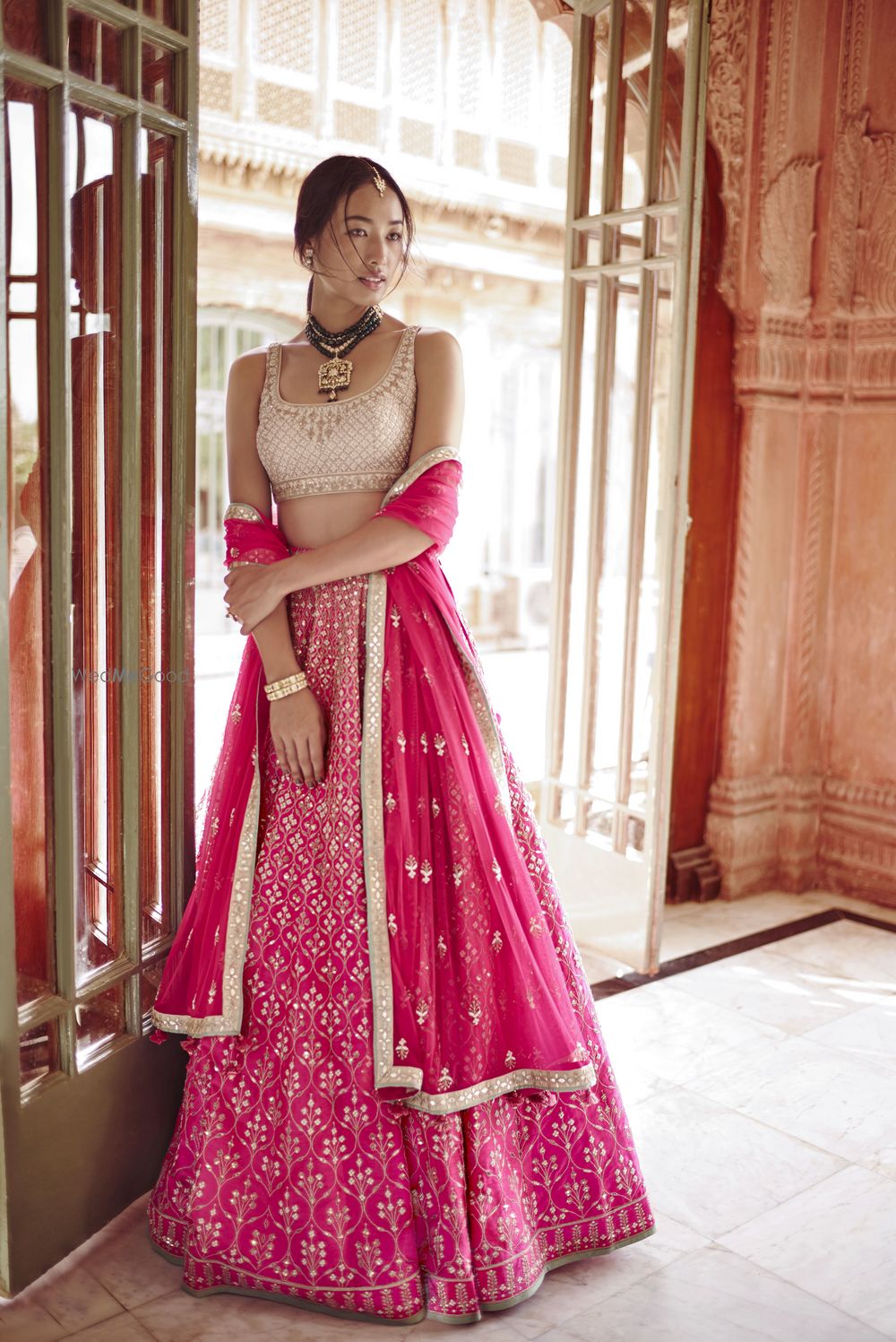 baby pink lehenga contrast blouse