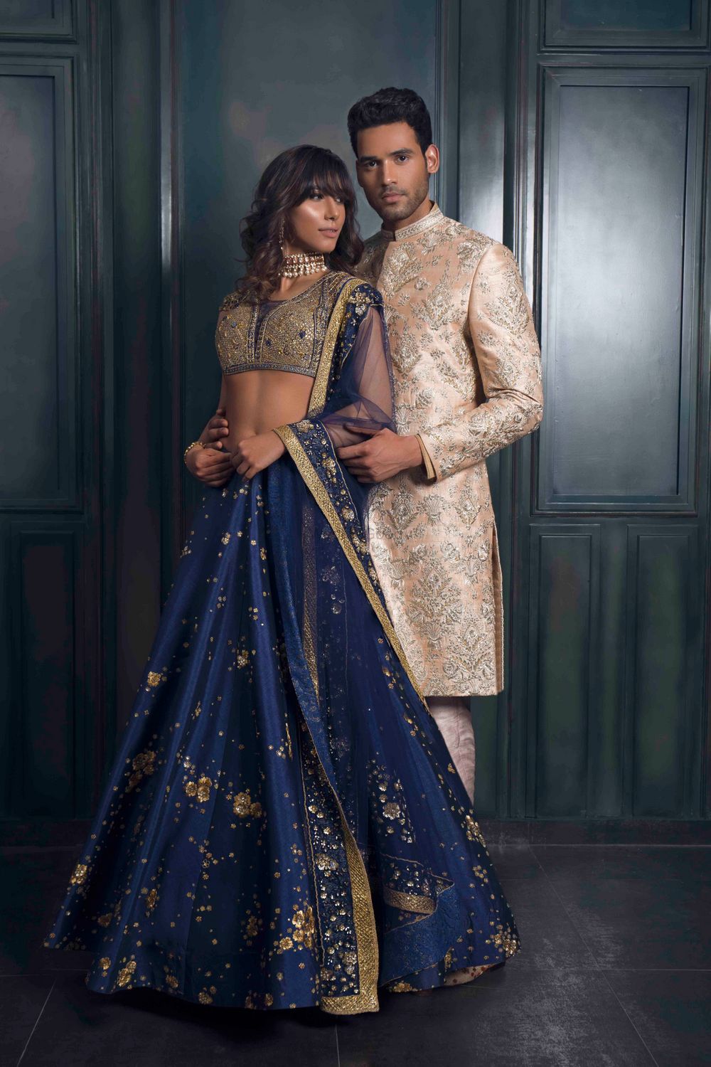 Photo of Stunning blue and gold cocktail lehenga