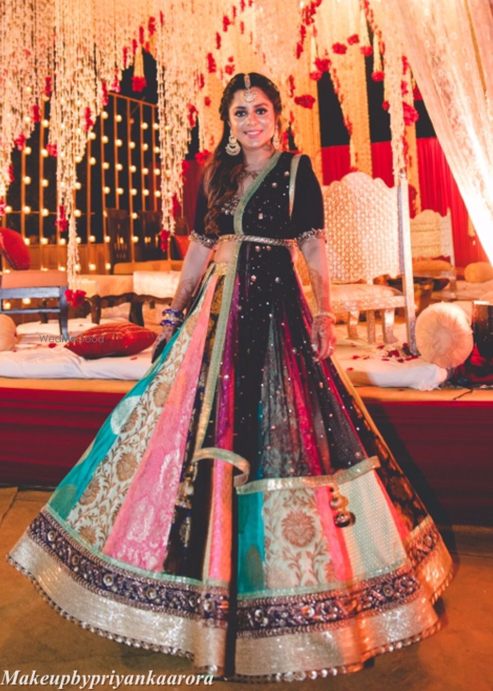 Photo of Black lehenga for sangeet with multicolour panels