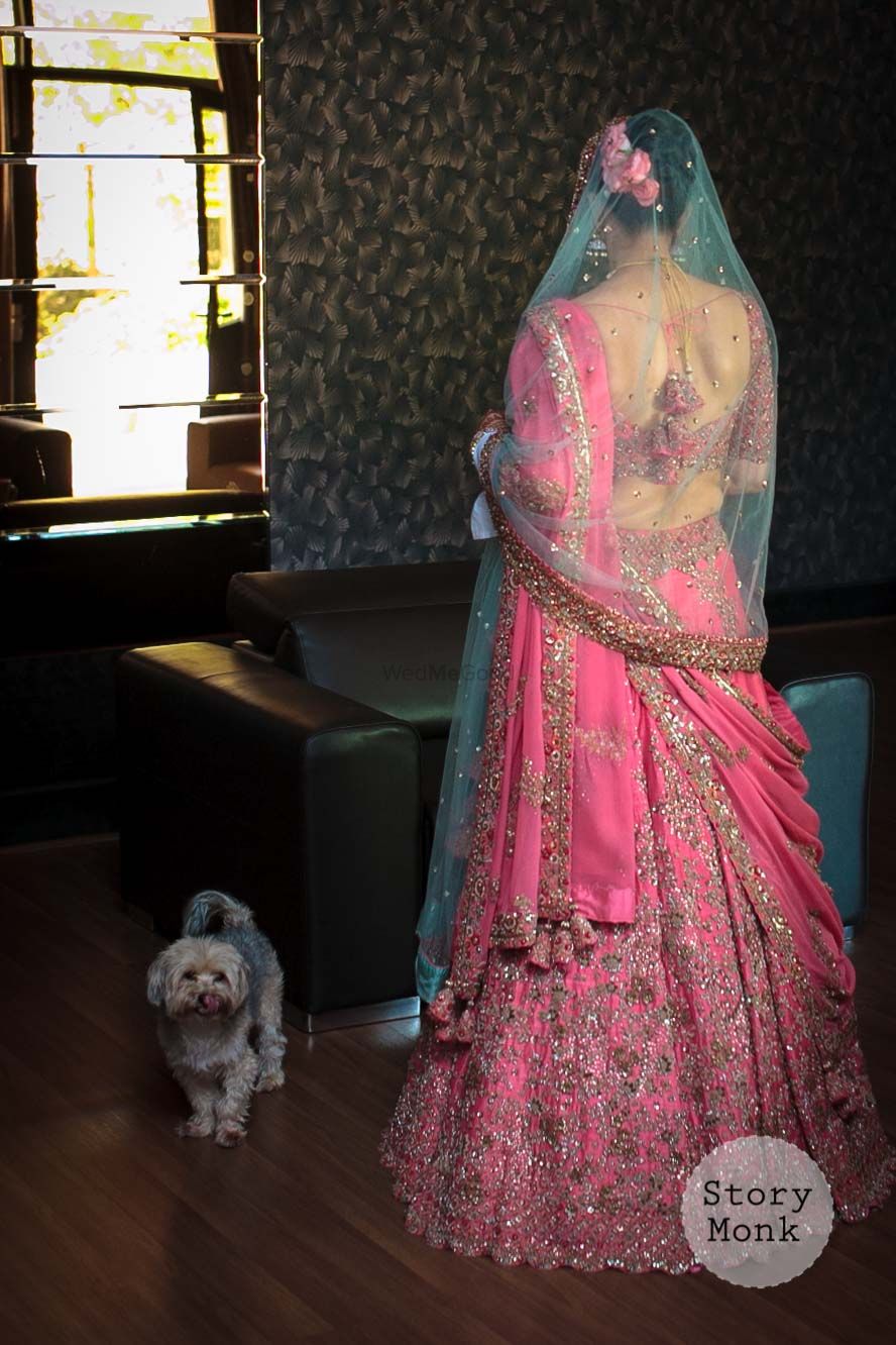 Photo of Candy pink bridal lehenga back shot