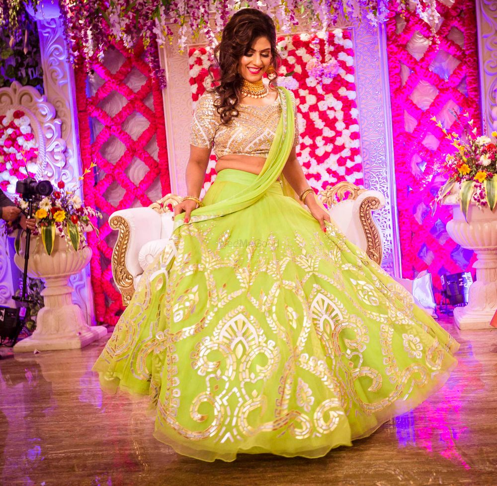 Photo of Lime Green Twirling Lehenga with Silver Work