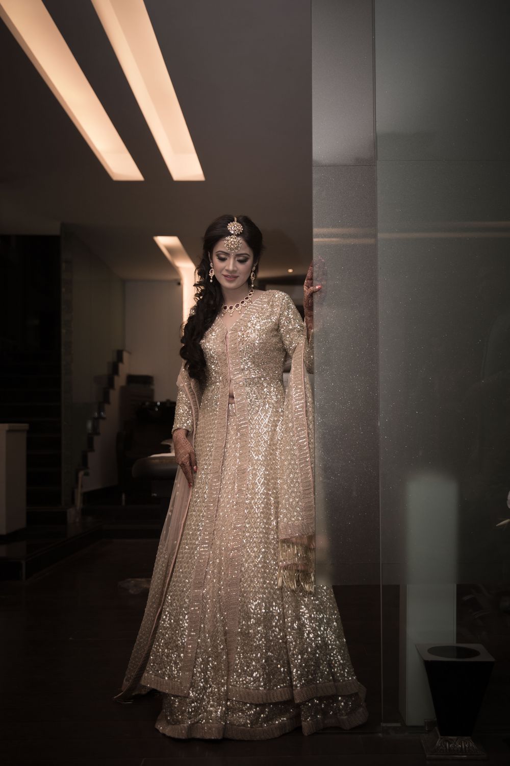 Photo of Gold sequin work Anarkali for engagement