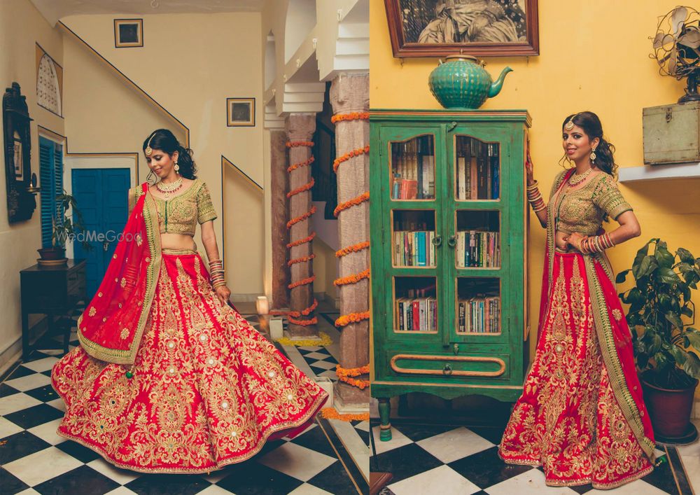 Photo of red and gold bridal lehenga