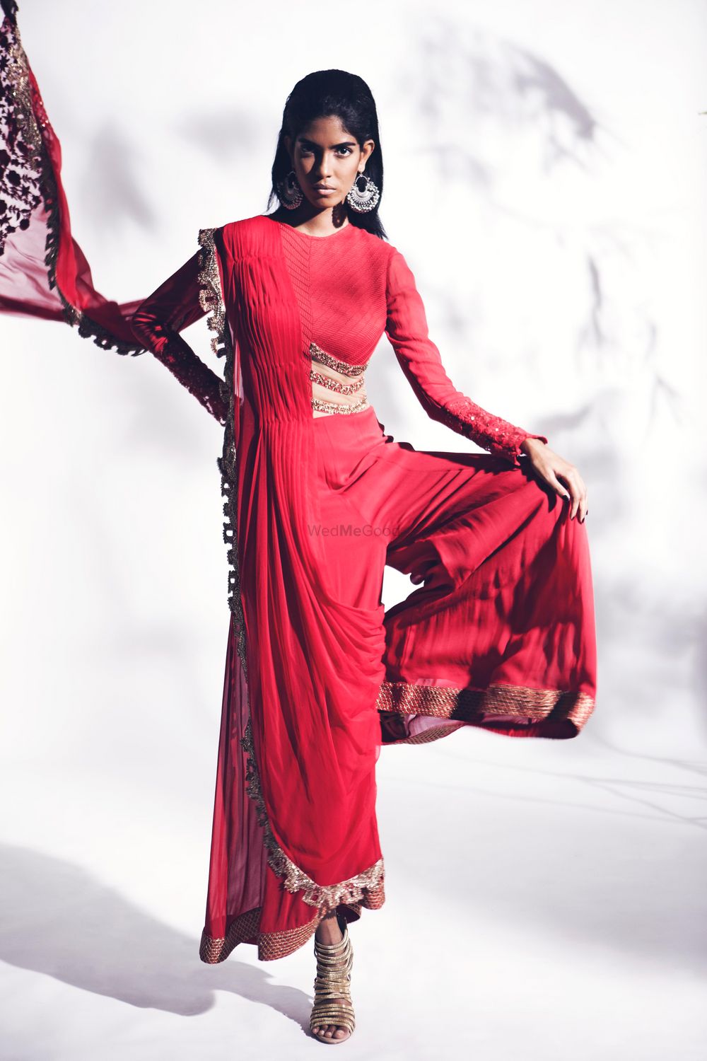 Photo of red long sleeves palazzos outfit