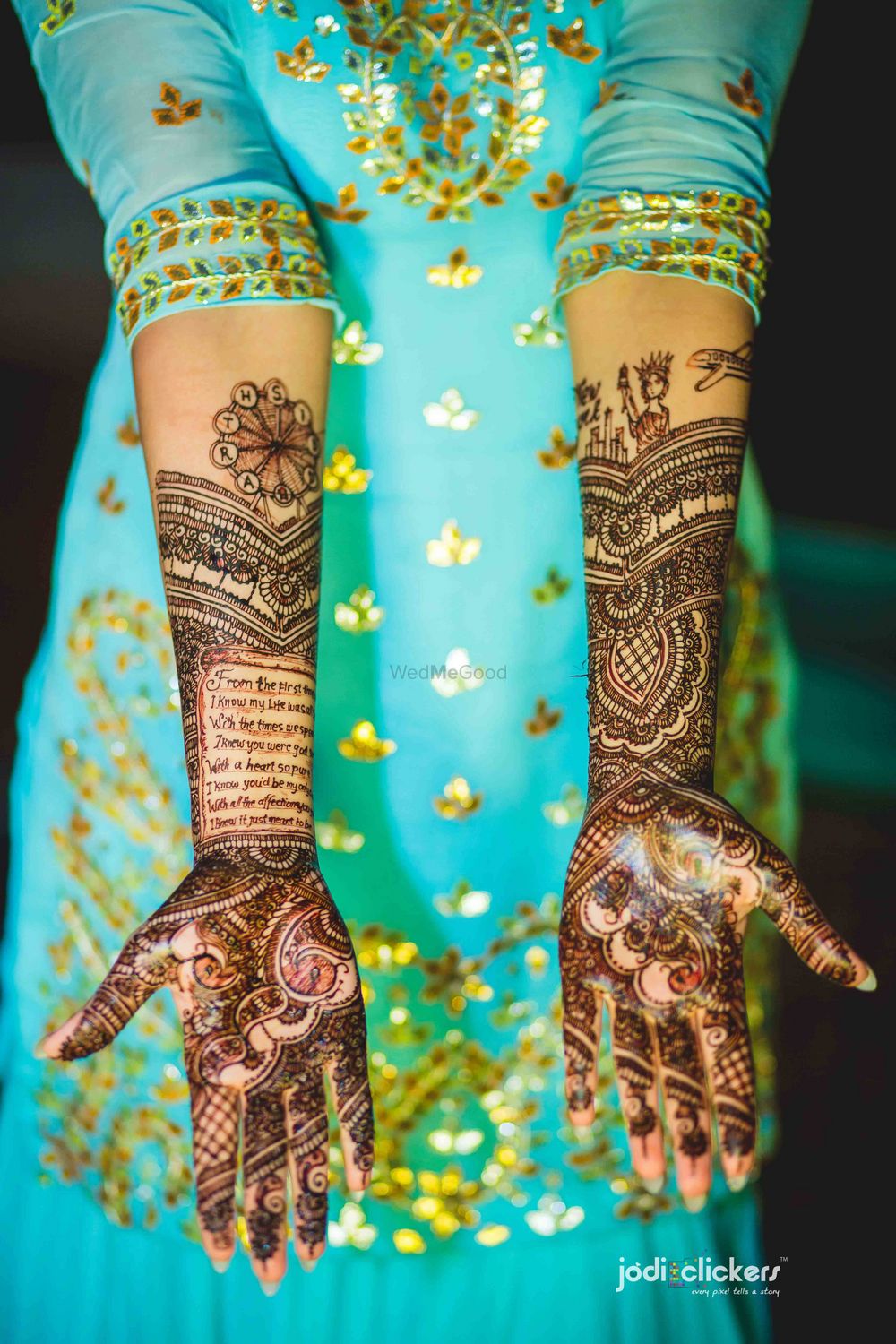 Photo of Unique bridal mehendi with ode to groom written