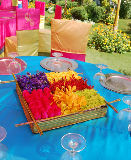 Photo of Table Decor with Multicolour Floral Centrepiece
