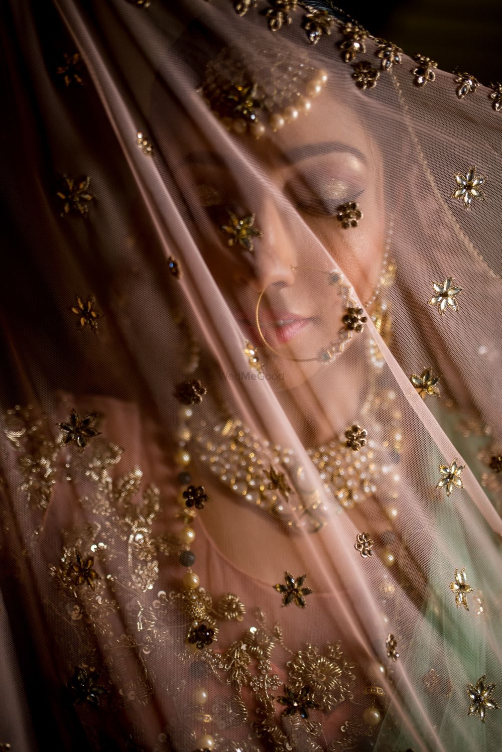 Photo of Bridal portrait behind dupatta
