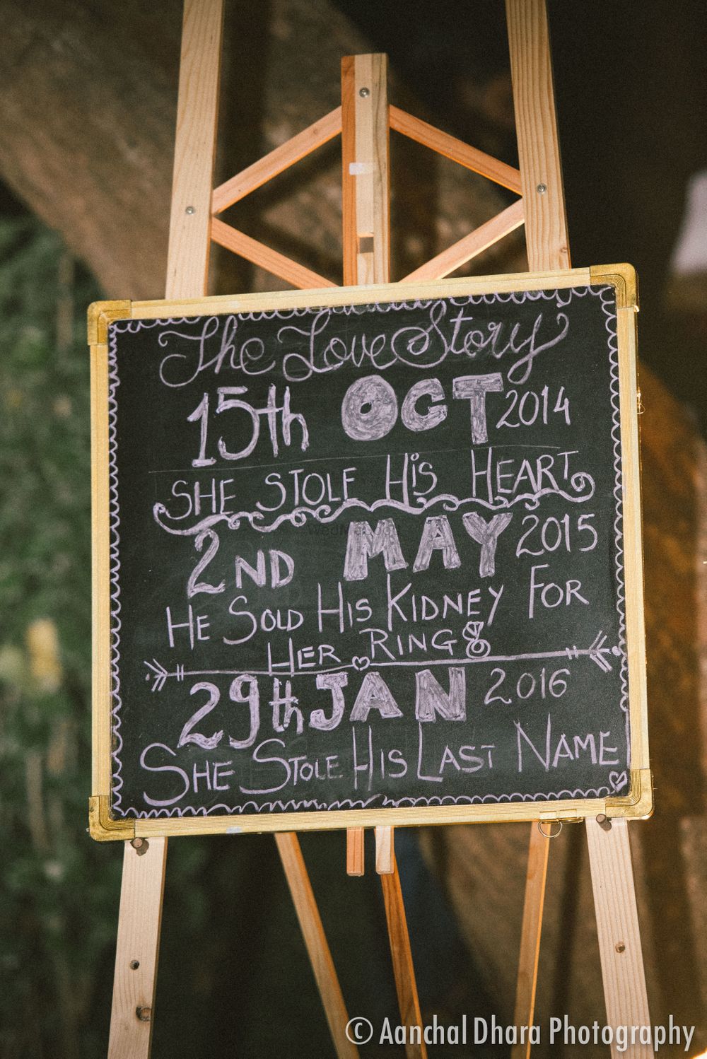 Photo of Personalised decor with love story on chalkboard