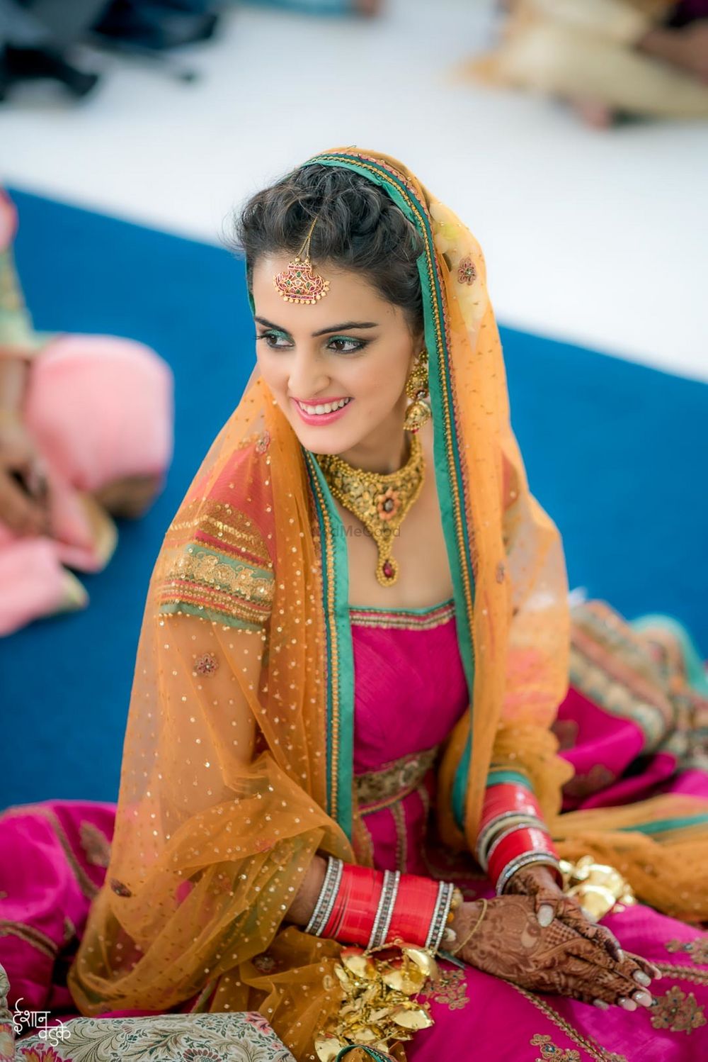 Photo of Multicolour bridal Anarkali with dupatta and contrasting border