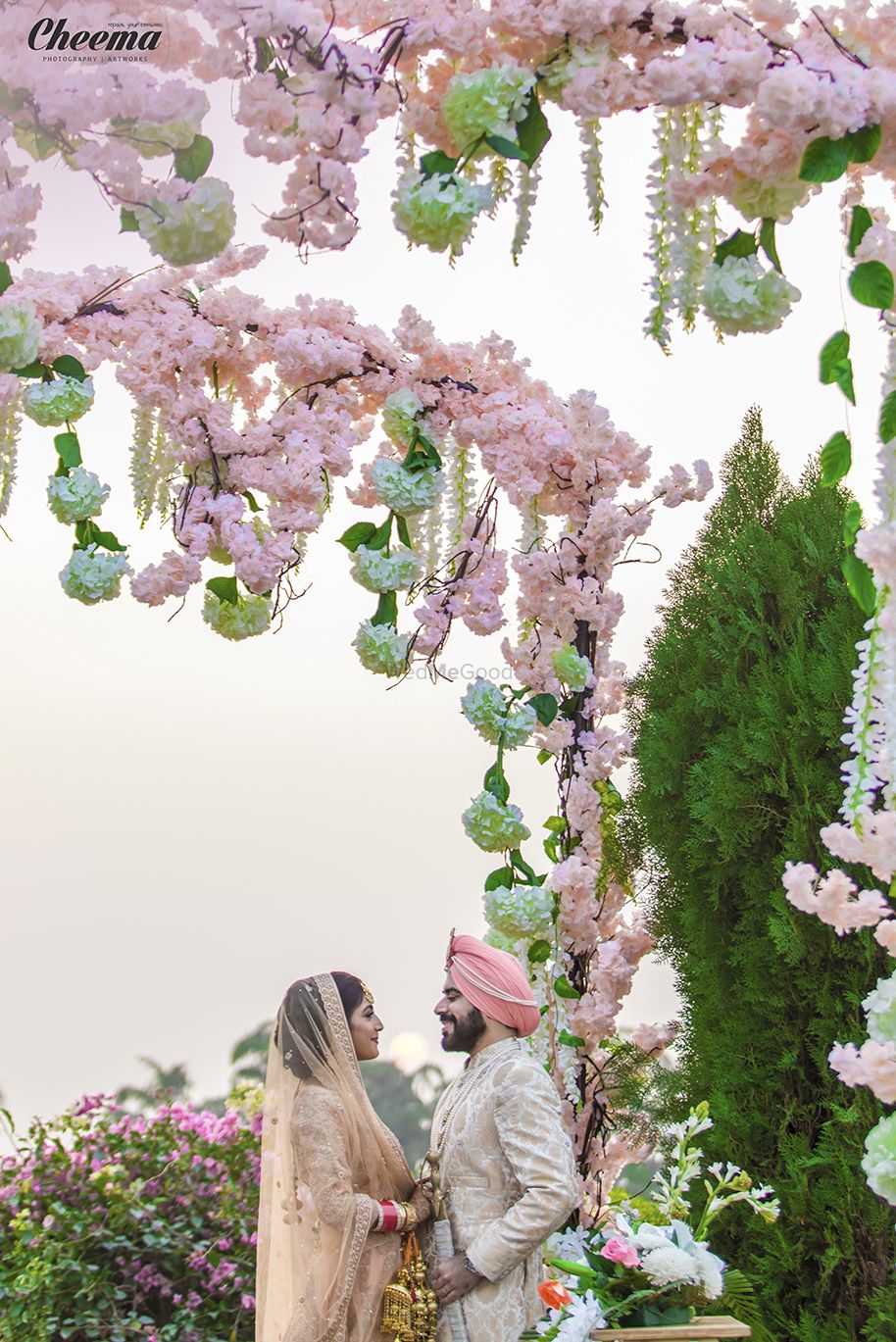 Photo of Light pink pastel floral canopy for morning wedding