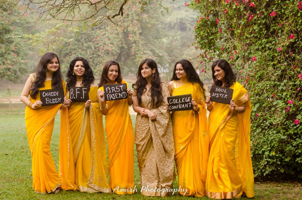 Photo of yellow bridesmaid sarees